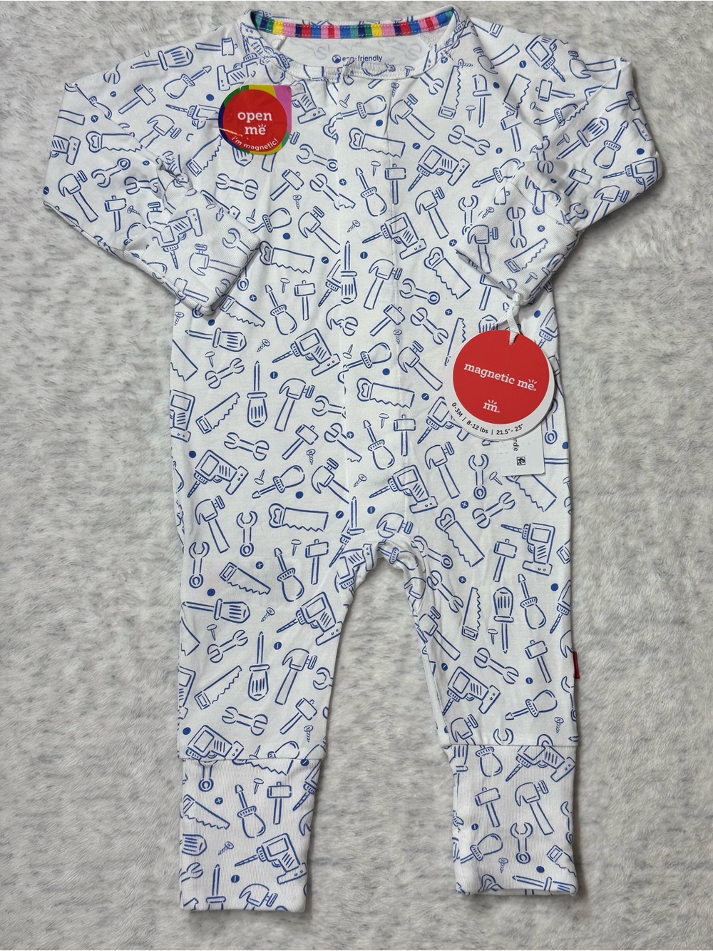 NWT Magnetic Me Tool Print Footless Sleeper 0-3M Baby Boy Modal Handyman Neutral
